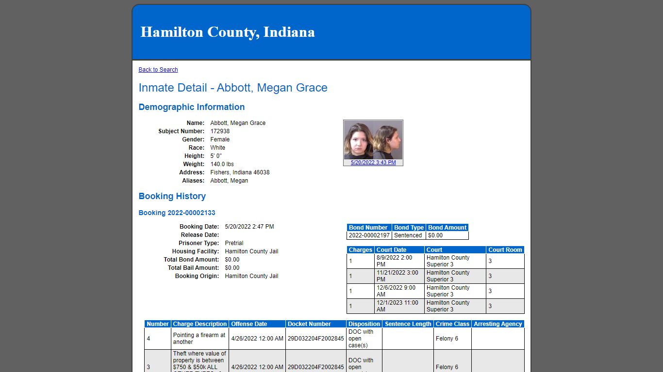 Inmate Detail - Abbott, Megan Grace - Indiana